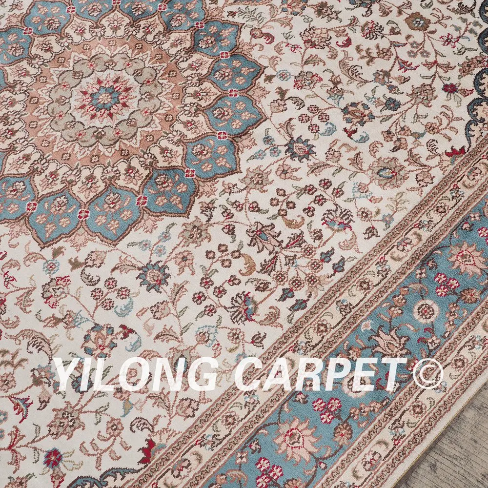 YILONG 6 'x 9' Восточный персидский шелковый ковер бежевый и синий Элегантный