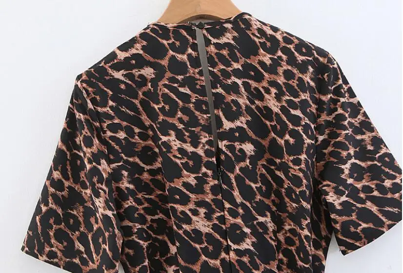 2019 Retro Cross V neck Backless Leopard Jumpsuit Woman Short sleeve Buckle Sashes Full Length Pants Rompers Belt Bodysuits | Женская