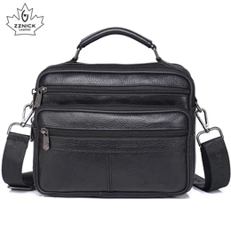 black 28108 men genuine leather shoulder bag handbag Zipper Men Bags leather Fashion handbag Genuine Leather ZZNICK - Цвет: black 28108