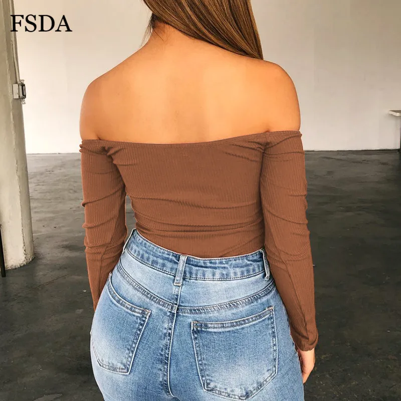 Женское боди с открытыми плечами FSDA повседневное обтягивающее открытой спиной