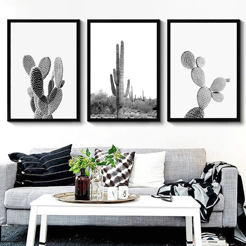 

Nordic Minimalist Succulent Green Plants Canvas Art Black and White Cactus Poster Wall Paintings Living Room Modern Home Decor