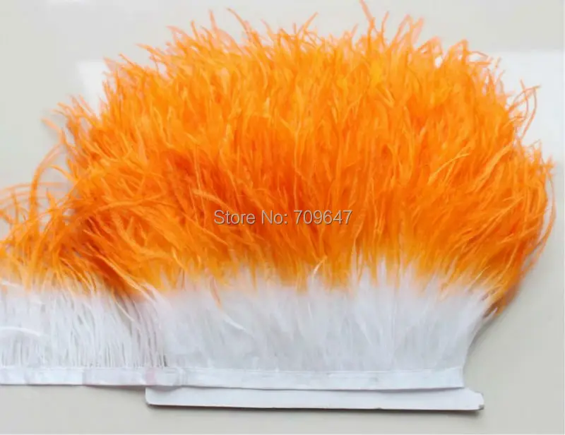

10meters/lot!5-6inches 12-15cm wide Orange+White colour TWO TONE OSTRICH Fringe,ostrich trim feathers,1ply,veertjes decoratie