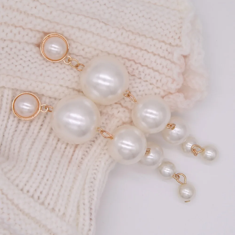 New Big Simulated Pearl Long Earrings Elegant Chain Drop For Women Statement Hang Luxury Gift E0207 | Украшения и аксессуары