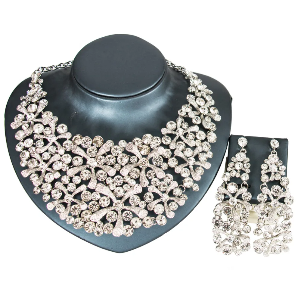 LAN PALACE новинка 2019 ожерелье и серьги с цветком из стеклянного камня Свадебные