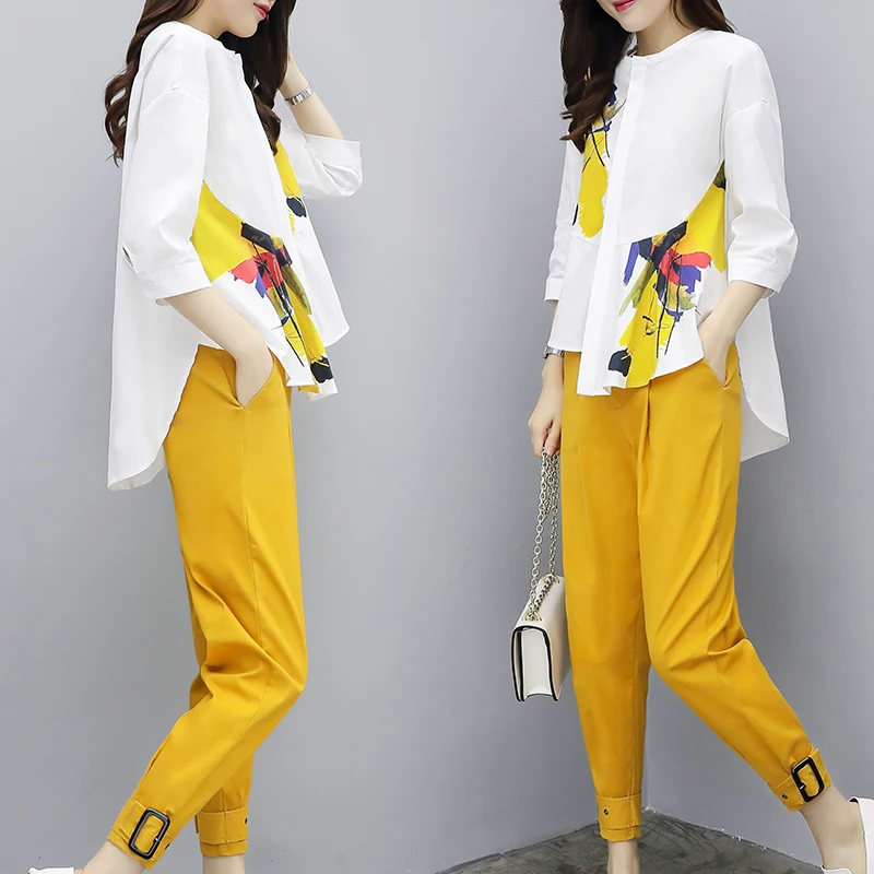 Женский Повседневный костюм Conjunto большого размера из 2 предметов с цветочным