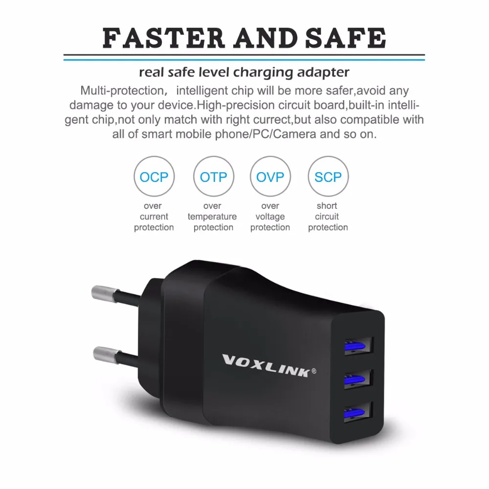 VOXLINK 3 порта USB зарядное устройство 5 в 2,4 А портативное мини USB настенное/дорожное зарядное устройство с 1 м кабелем для samsung Xiaomi huawei зарядное устройство для телефона