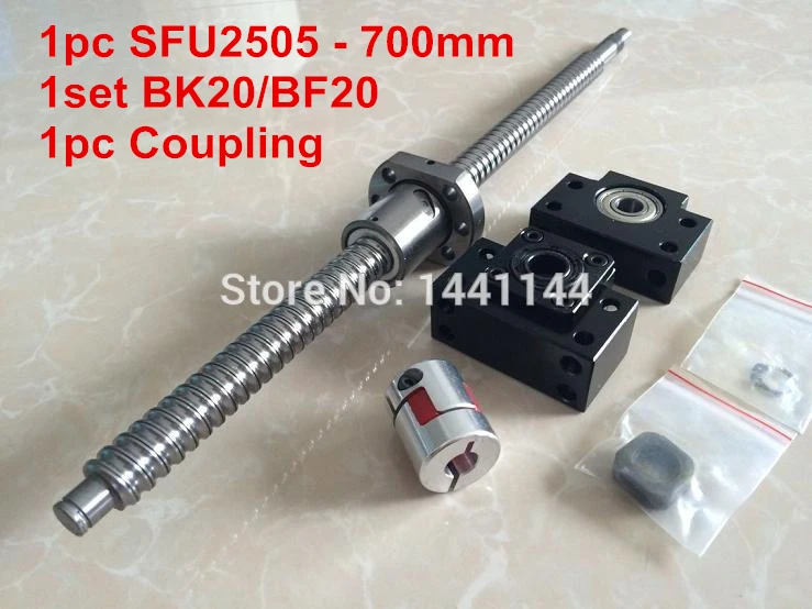 

1pc SFU2505- 700mm ballscrew with ball nut + BK20/BF20 Support + 17*14mm Coupling, according to BK20/BF20 end machined CNC Parts