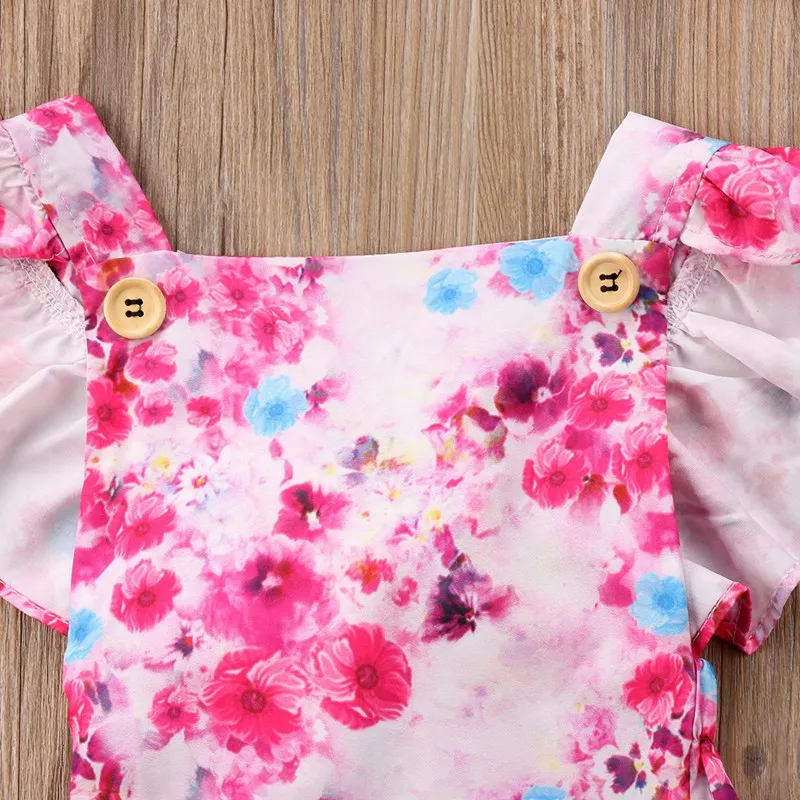 2 шт. для малышей маленьких девочек цветочные Кнопка Лук Боди Пляжный наряд