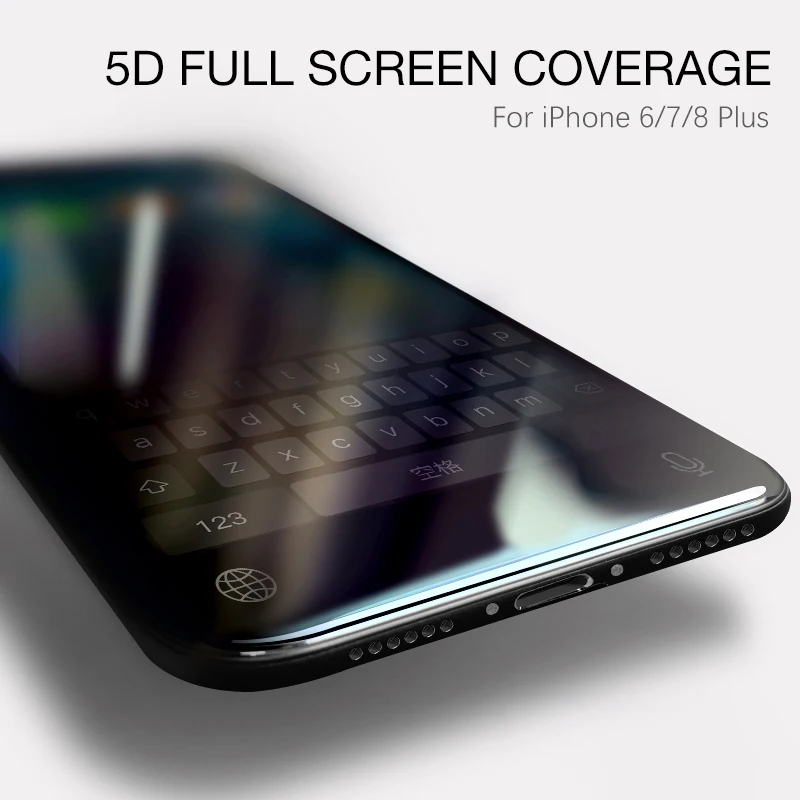 Слишком 5D полное покрытие закаленное стекло для iPhone X 8 7 Plus 360 градусов Защита