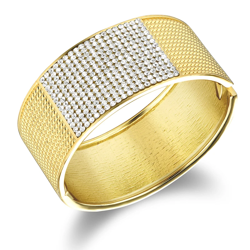 

High Quality Cubic Zirconia Dubai Gold Bangles Brand Women Luxury Wide Chunky Bracelets Cuff Dubai Gold Jewellery
