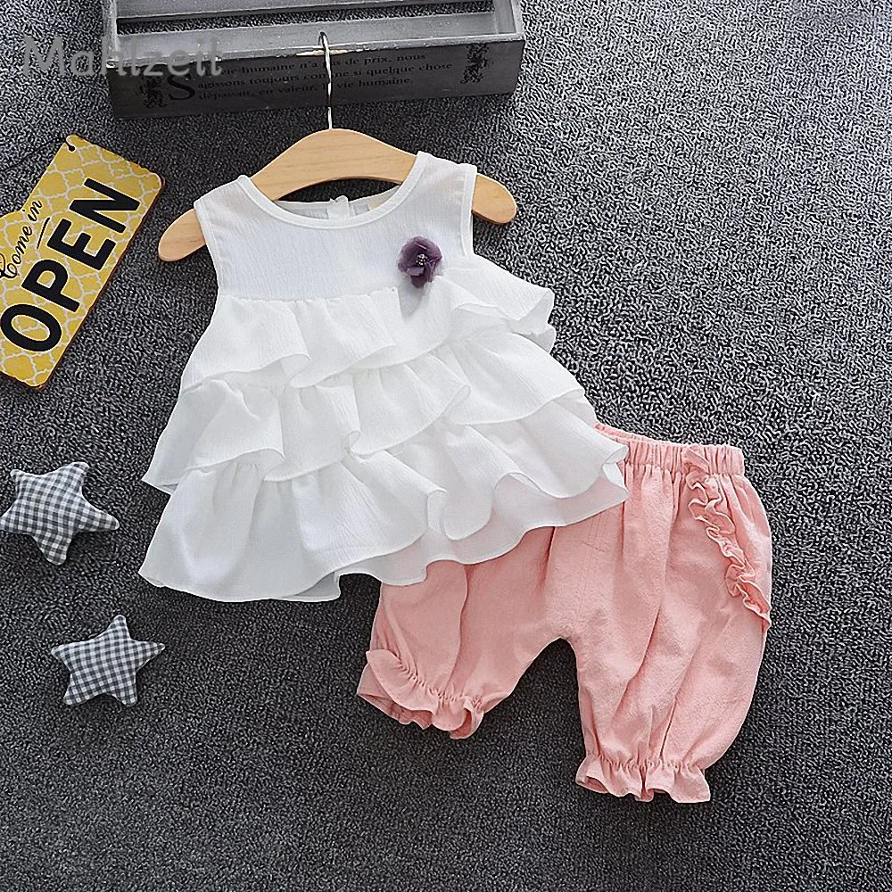 Новый летний Милый хлопковый комплект для маленьких девочек жилет с короткими