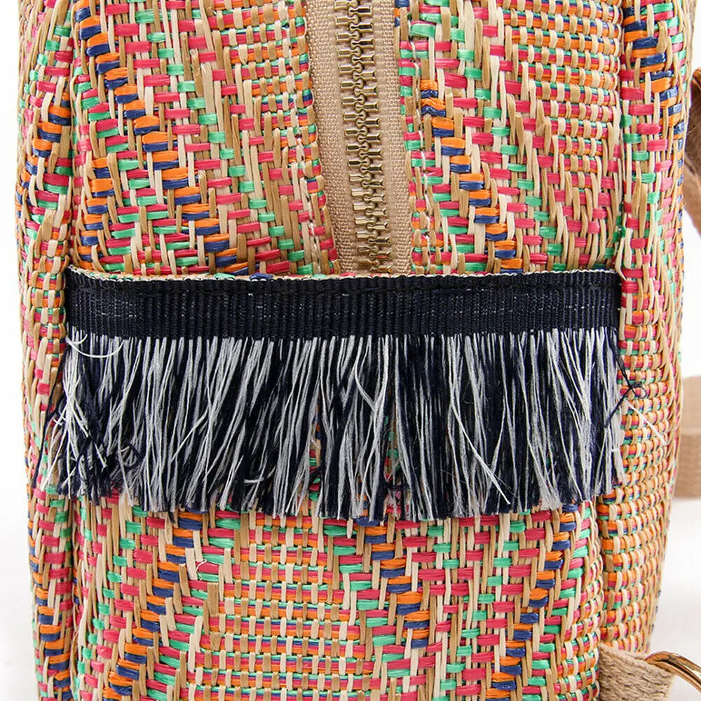 

Women Straw Woven Travel Backpacks Girls Shoulder Schoolbags Rucksack Tote Purse