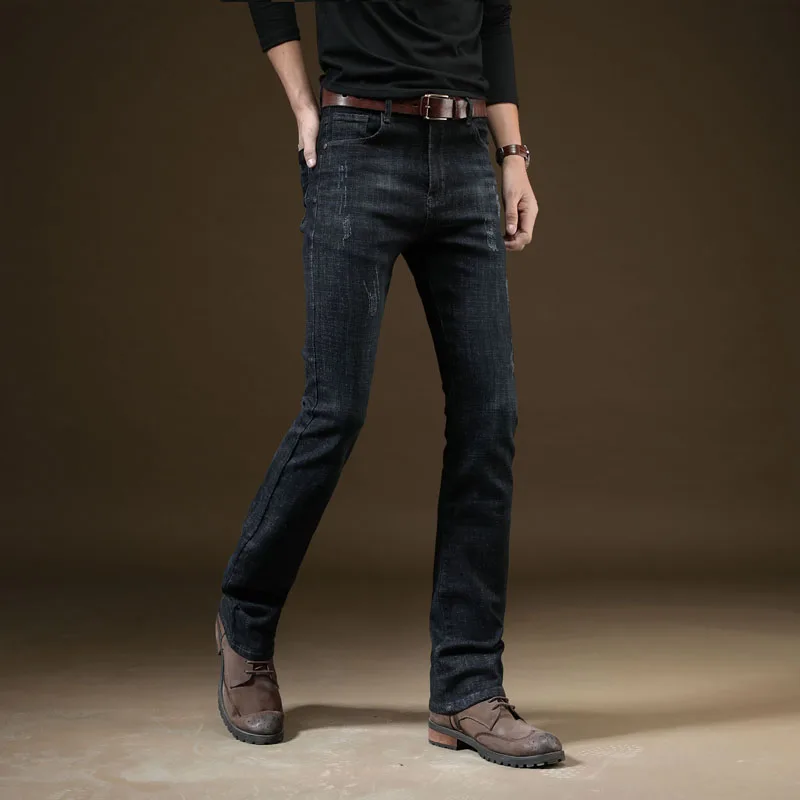 Autumn 2018 New Mens Bootcut jeans Black Slim Fit Flared Jeans High Quality bootcuts pants bell bottom | Мужская одежда