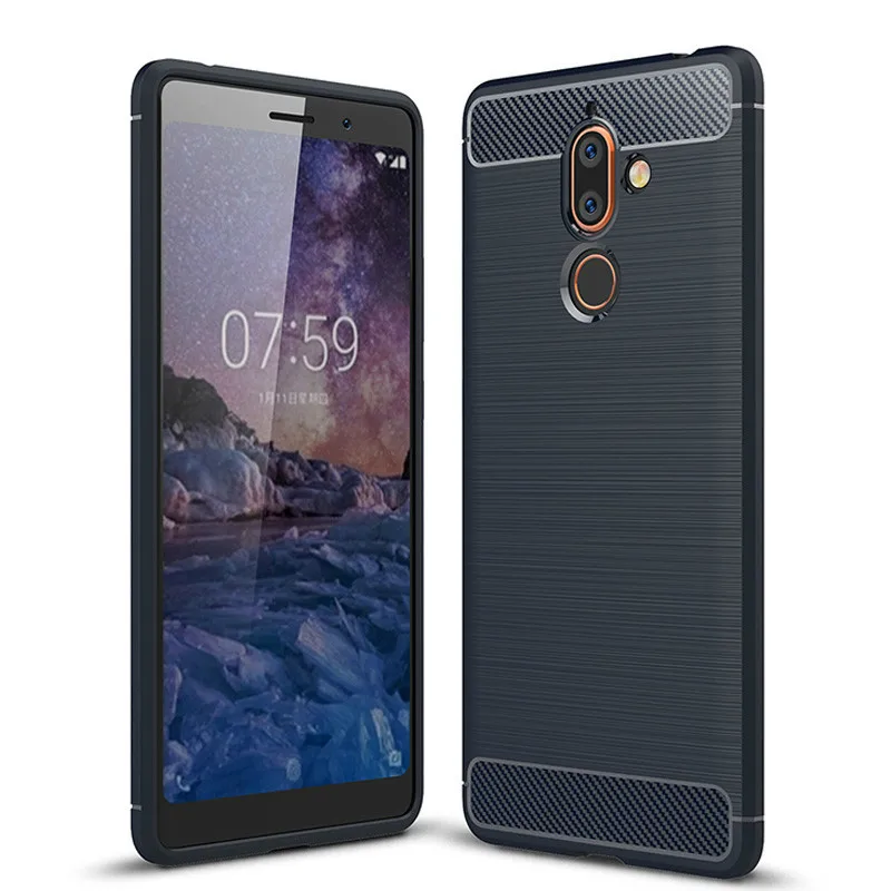 Роскошные карбоновый чехол для Nokia 7 плюс Чехол новый Fibre матовый Силиконовый ТПУ