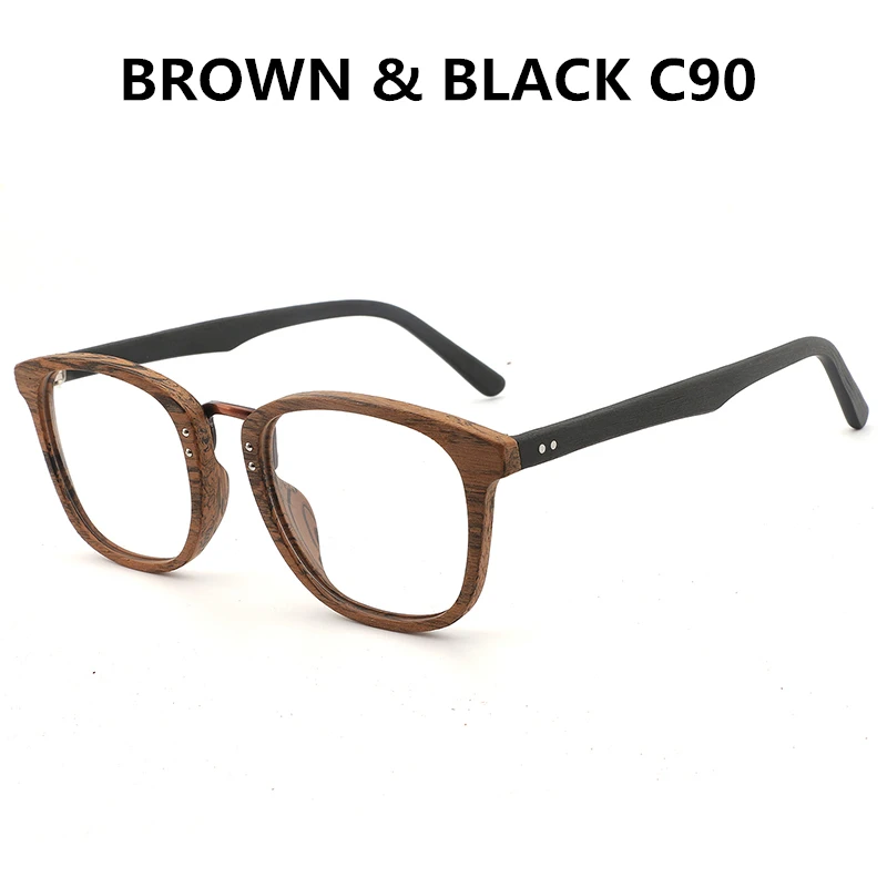 brown black C90 HDCRAFTER оправы для очков для женщин Деревянный винтажный с прозрачными стеклами дерево очки мужчин компьютер очки для чтения оправа для Óculos - Цвет оправы: brown black C90