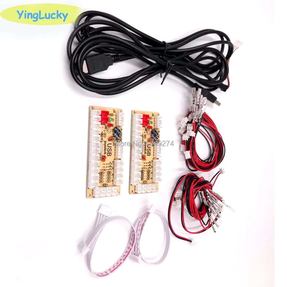 Free Shipping Zero Delay Arcade USB Encoder PC to Joystick Fighting Games Replacement Parts Encoder Board +Wire 4.8mm Cables
