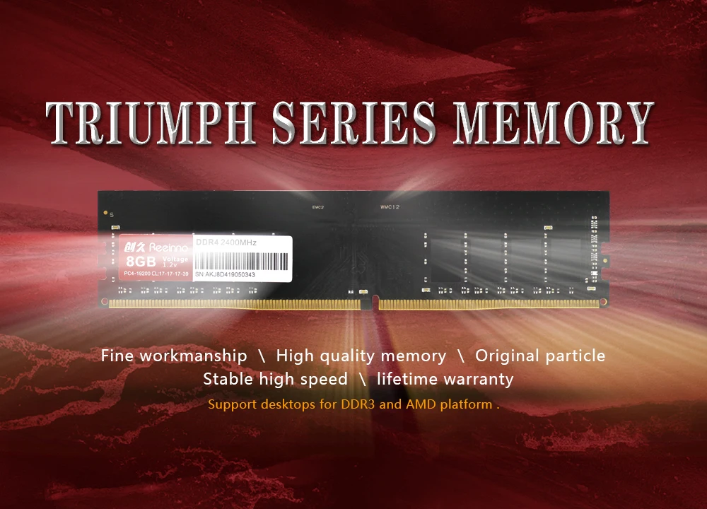 Reeinno оперативной памяти DDR4, объемом памяти 4 ГБ/8 ГБ 2400 МГц 1,2 V 288pin PC4-19200 17-17-17-39 CL = 17 Интерфейс высокоскоростной Одиночный модуль оперативной памяти DIMM fordesktop