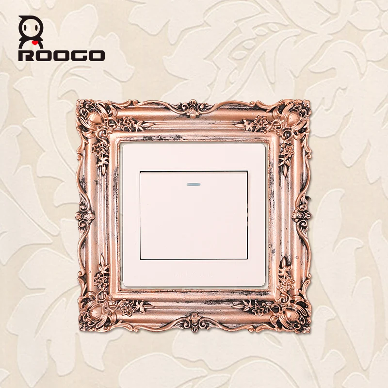 Roogo golden 3d switch panel sticker Luxury fashion royal decoration home accessories resin socket set wall stickers|wall sticker|stickers