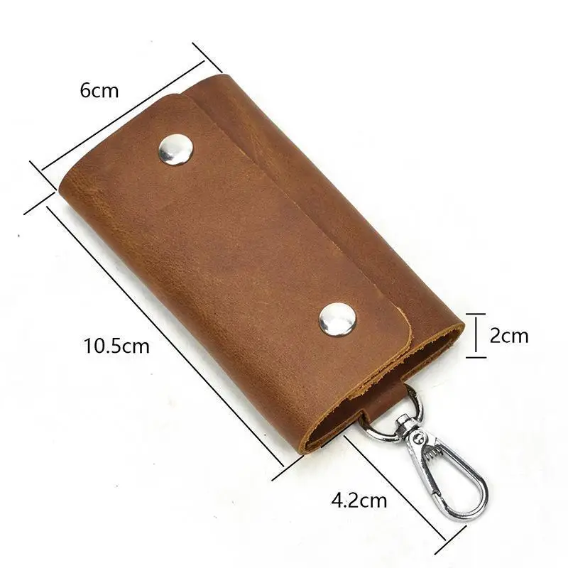 

Johnature 2021 New Genuine Leather Key Wallets Vintage Solid Crazy Horse Leather Leisure Unisex Key Holder Cow Leather Key Pouch