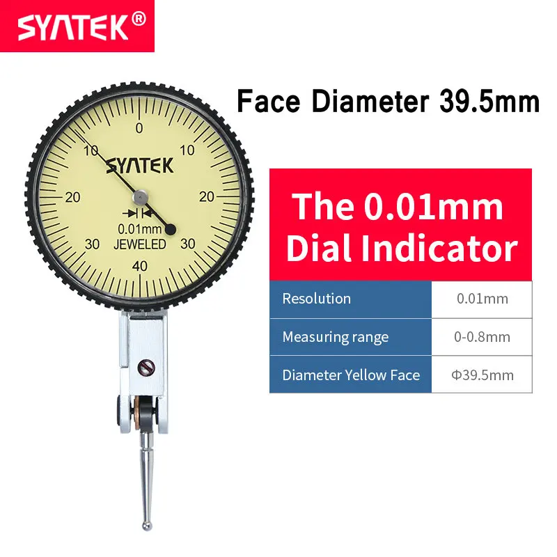 Big Face Syntek Dial Indicator 0-0,8 мм ударопрочный антимагнитный циферблат тестовый рычаг индикатор 0,01 мм Высокоточный циферблат Калибр Диаметр CE SGS - Цвет: Big Face