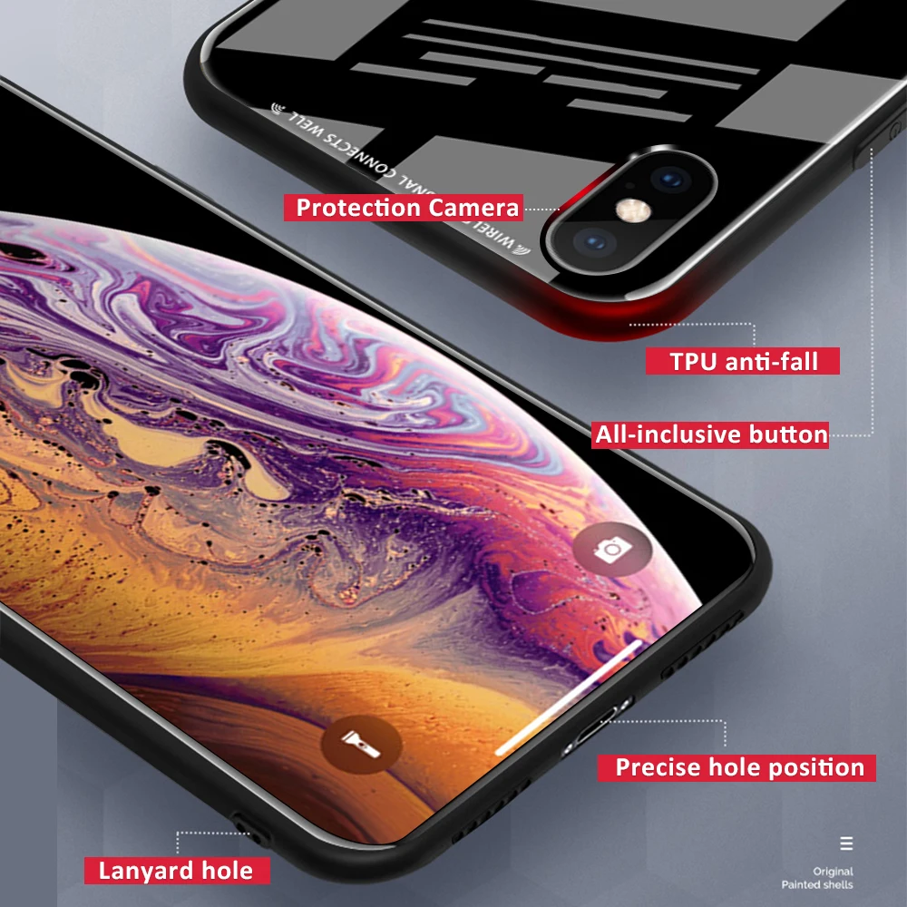 Роскошный чехол из закаленного стекла для iPhone Xs Max Xr 7 8 6s 6 Plus X 10 мягкий силиконовый