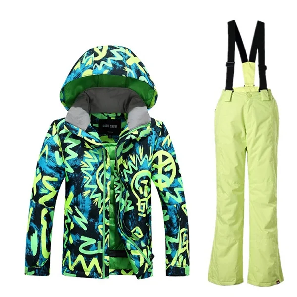 set 4 yellow pant GS детский горнолыжный костюм,лыжный костюм для мальчика,kids ski clothes,горнолыжный костюм для мальчика - Цвет: set 4 yellow pant