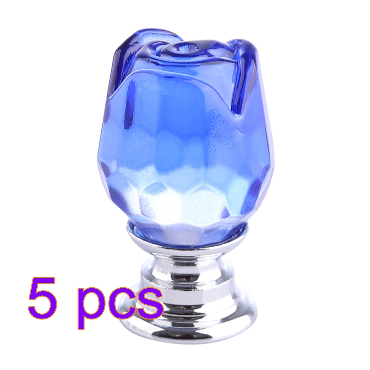 5 pcs Set Transparent Crystal Rose Shape Door Cabinet Knobs Furniture Handle Cupboard Kitchen Pull Handle- Pink