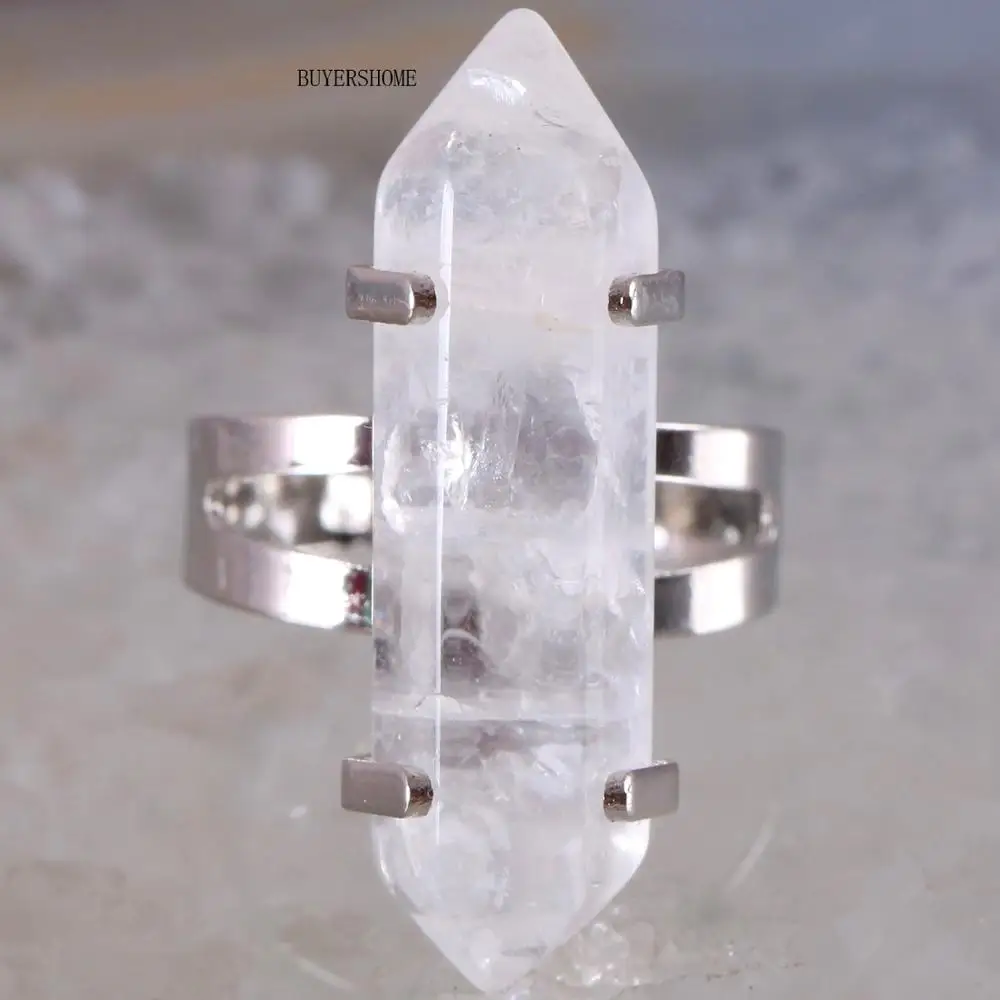 Кольцо на палец, бижутерия ручной работы для женщин подарок натуральный камень шестиугольная бусина белый кристалл регулируемый 1 шт Z060