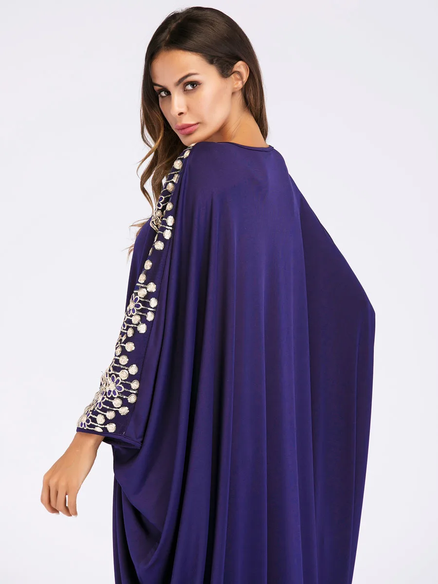 Женское свободное платье Moslim Abaya в Дубае осеннее с пайетками голубого цвета
