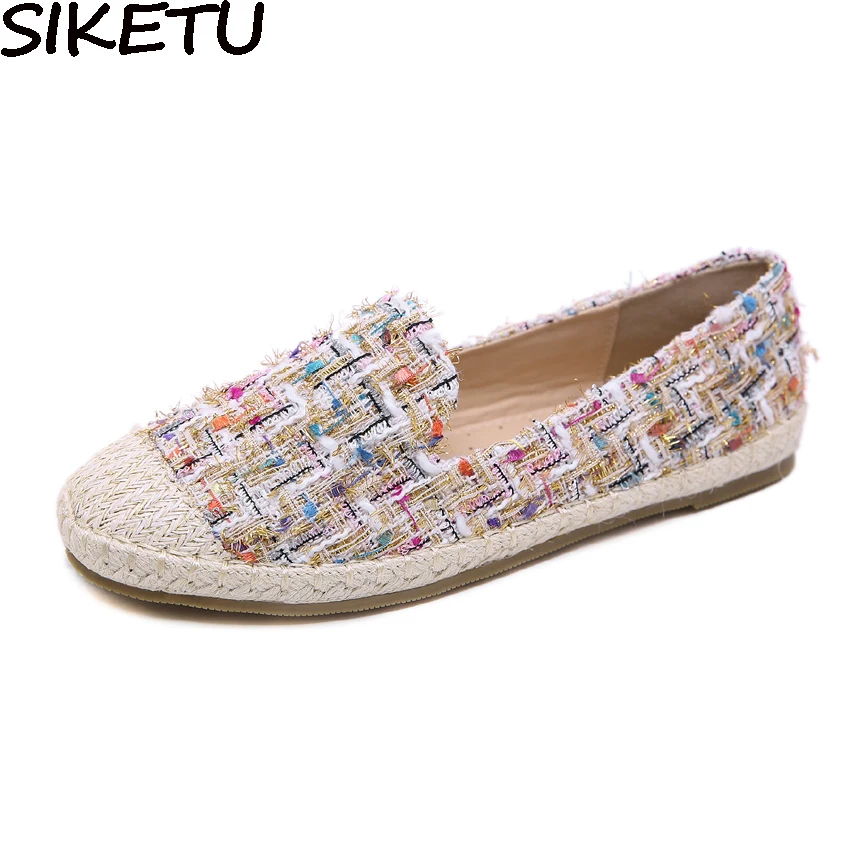 

SIKETU Women Bohemia Casual Flats Hemp Rope Straw Fisherman Shoes Mixed Color Ethnic Flat Heels Oxfords Loafers Plus Size 35-42