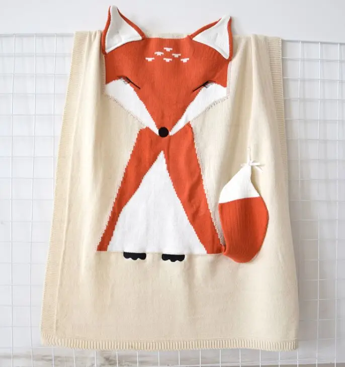 Beige Fox Портативное симпатичное одеяло для малыша с мультяшным животным принтом, кидает на диван/кровать/Самолет путешествия пледы медведь лиса кролик шерсть Тканое покрывало - Цвет: Beige Fox