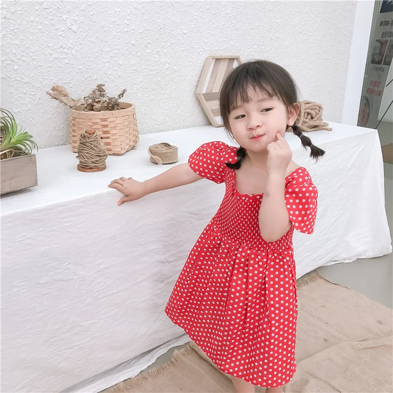 Новинка лета 2019 хлопковое праздничное платье принцессы в горошек с короткими