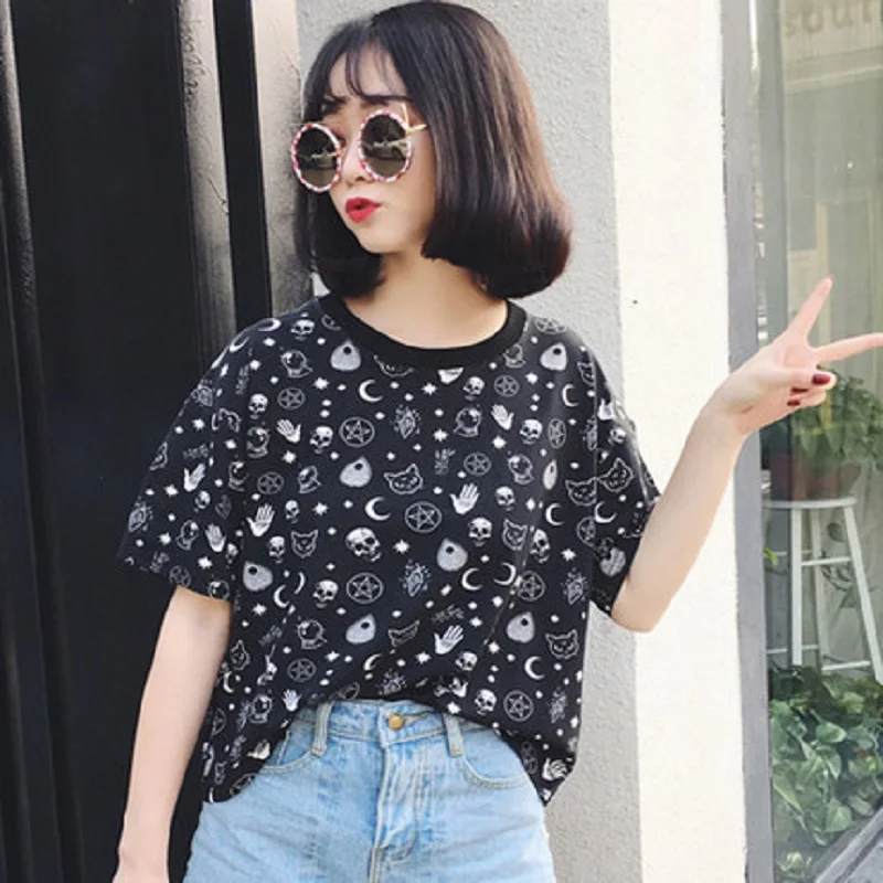 Готическая рубашка Топ в готическом стиле женские рубашки с изображением Луны
