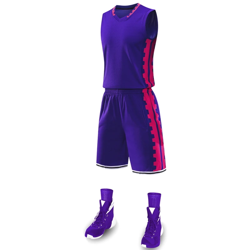 GY8322 purple Детский баскетбольный комплект из джерси с карманами для мужчин и детей, спортивные комплекты для тренировок в студенческой команде, мужская баскетбольная форма из Джерси, костюм на заказ - Цвет: GY8322 purple
