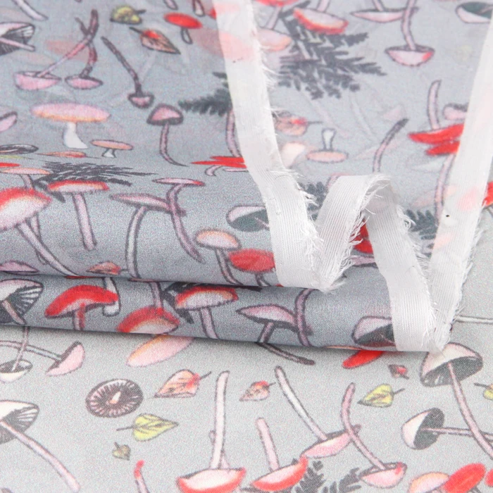 135 см в ширину 8 мм с принтом виде грибов серая Тонкая шелковая шифоновая ткань для лета длинная и короткая