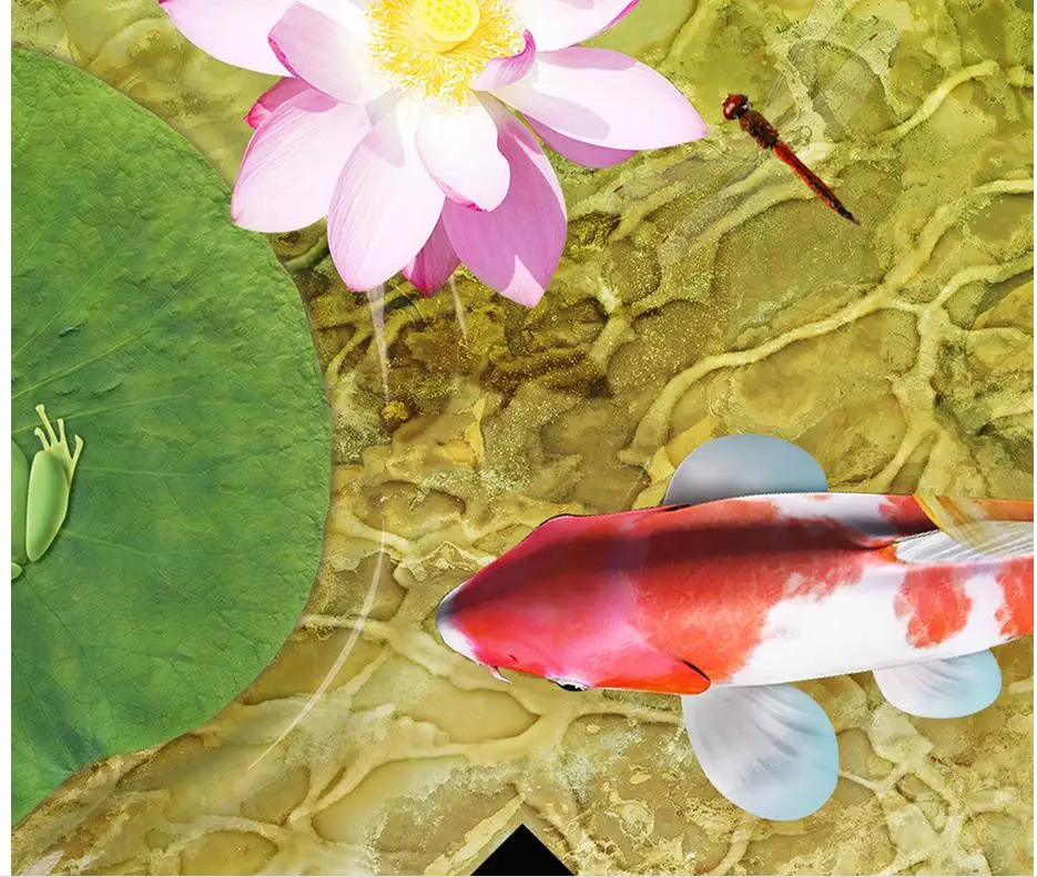 3D-обои для пола из ПВХ с имитацией нефрита и рыбьего пруда | Обустройство дома