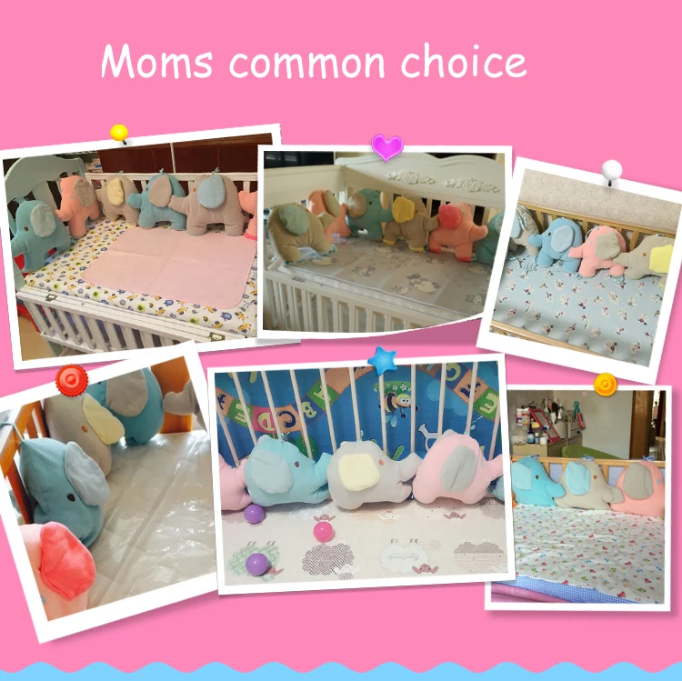 

Infant Crib Bumper Bed Protector Baby Kids Cot Nursery bedding 6 pc fleece baby elephant bumper for boy and girl