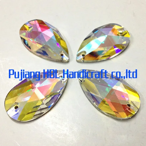 60pcs/lot 17X28MM Teardrop Grid Sew on Stone Crystal Clear AB 2 holes color Flatback Droplet Sewing For Dress Garment |