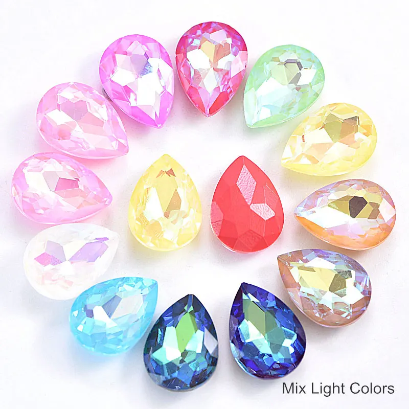 Mix Light Colors 50 шт. K9 кристалл мокко флуоресцентные стразы высокого качества стеклянные стразы капельки Pointback стразы для одежды B3710 - Цвет: Mix Light Colors