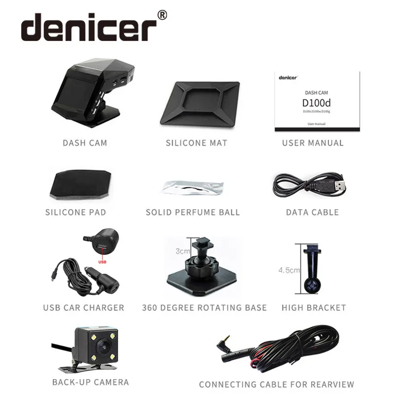 Автомобильный видеорегистратор Denicer с двумя объективами Full HD 1920x1080 P камерой