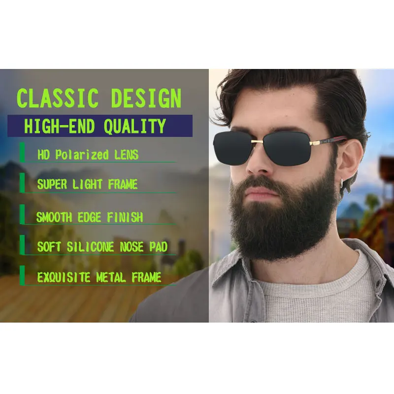 Мужские солнцезащитные очки с поляризацией винтажные брендовые дизайнерские из