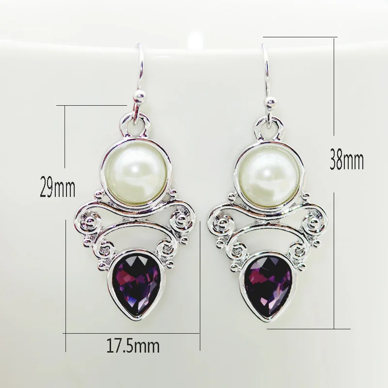 Tisonliz Purple Crystal Silver Long Dangle Earrings for Women Wedding Brincos Vintage Engagement Drop Earring Gifts Jewelry | Украшения и