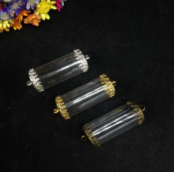 5pcs 28*12mm mix color open tube jars glass vial pendant with two crown tray glass bottle necklace glass cover dome vase gifts