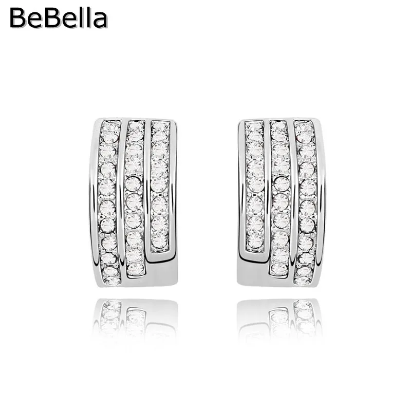 Серьги гвоздики BeBella arc с чешскими кристаллами модные оригинальные брендовые