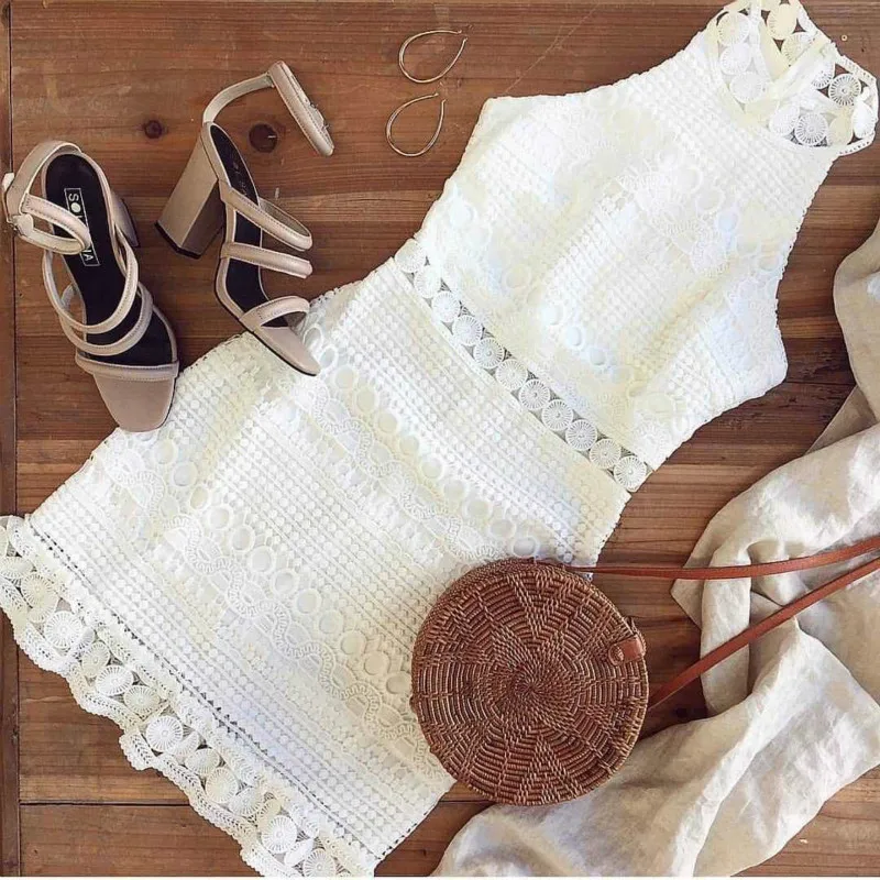 Spring Long-sleeve Dress Sexy Lace Splice Dresses White Sleeveless Short Pencil Party / Office | Женская одежда