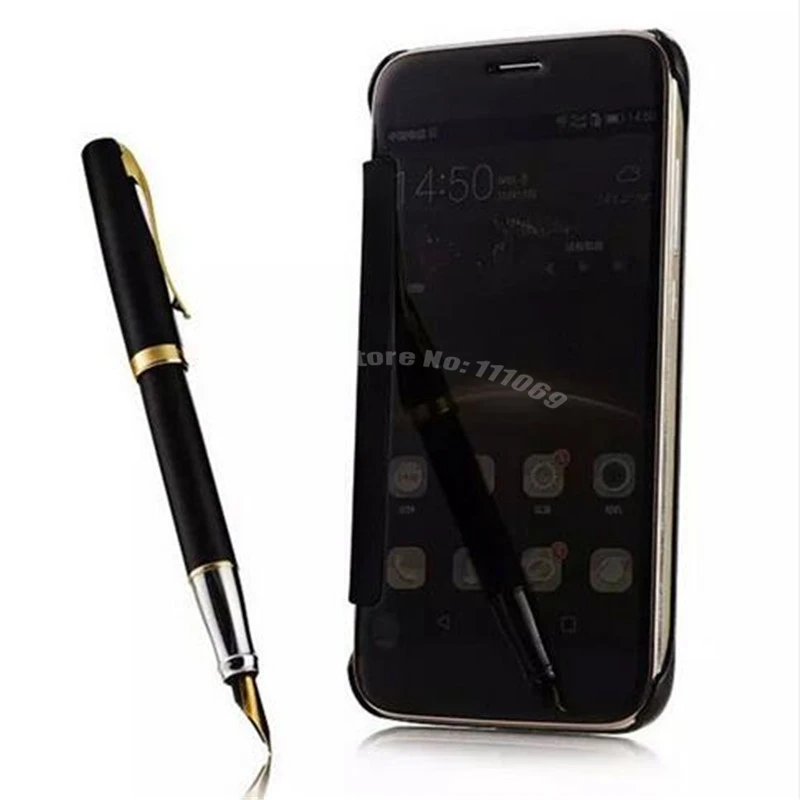 

50pcs Mirror Case For Huawei P9 Mate 8 7 Smart Flip Slim View Electroplating Mirror Clear Transparent Cover For Huawei Acsend P9