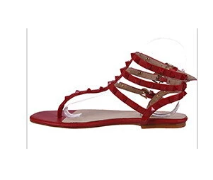 Genuine leather stud nude T-strap flats sandals 2015 summer shoe flip flops | Обувь