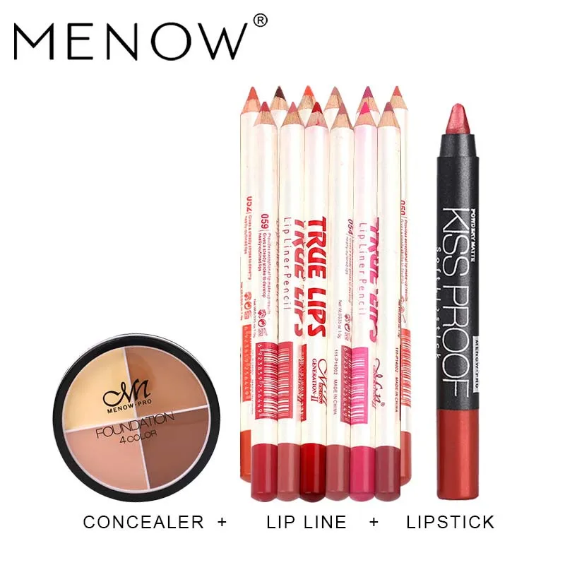 MENOW брендовый набор для макияжа 12 цветов/набор Водостойкая Подводка губ карандаш