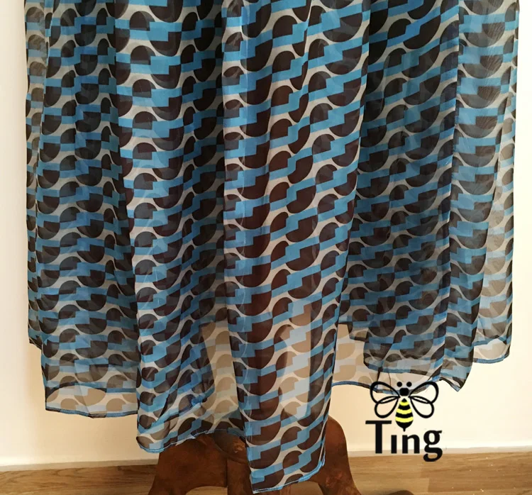 Tingfly модные взлетно-посадочной полосы геометрический принт Макси платье