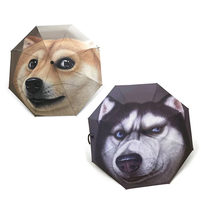 

21 inches Creative automatic umbrella Animal Husky Dog pattern Rainproof and UV protection parasol high quality big sunshade